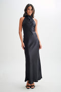 Aisha™ – Satin maxi dress with waterfall neckline