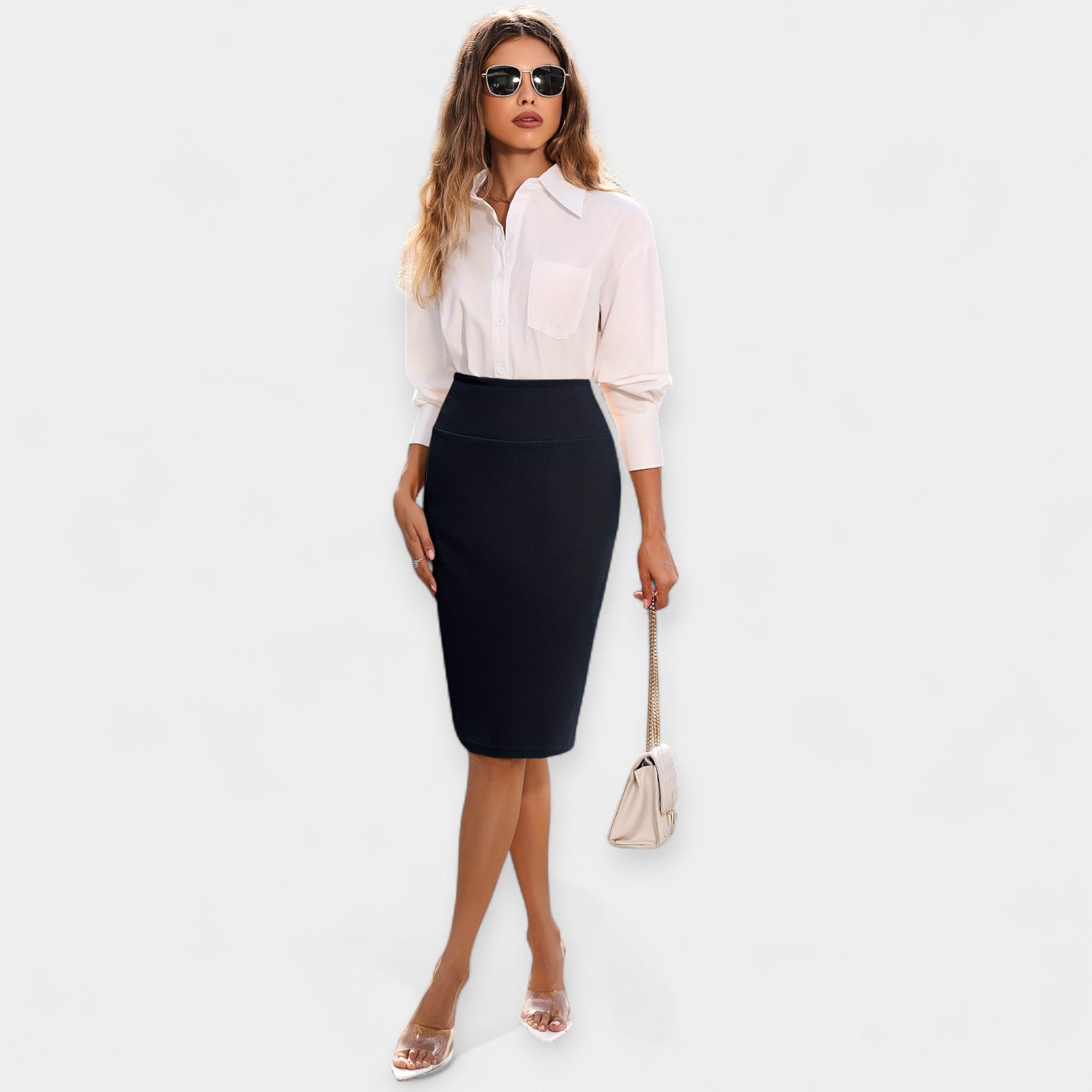 Casual High-Waisted Midi Skirt