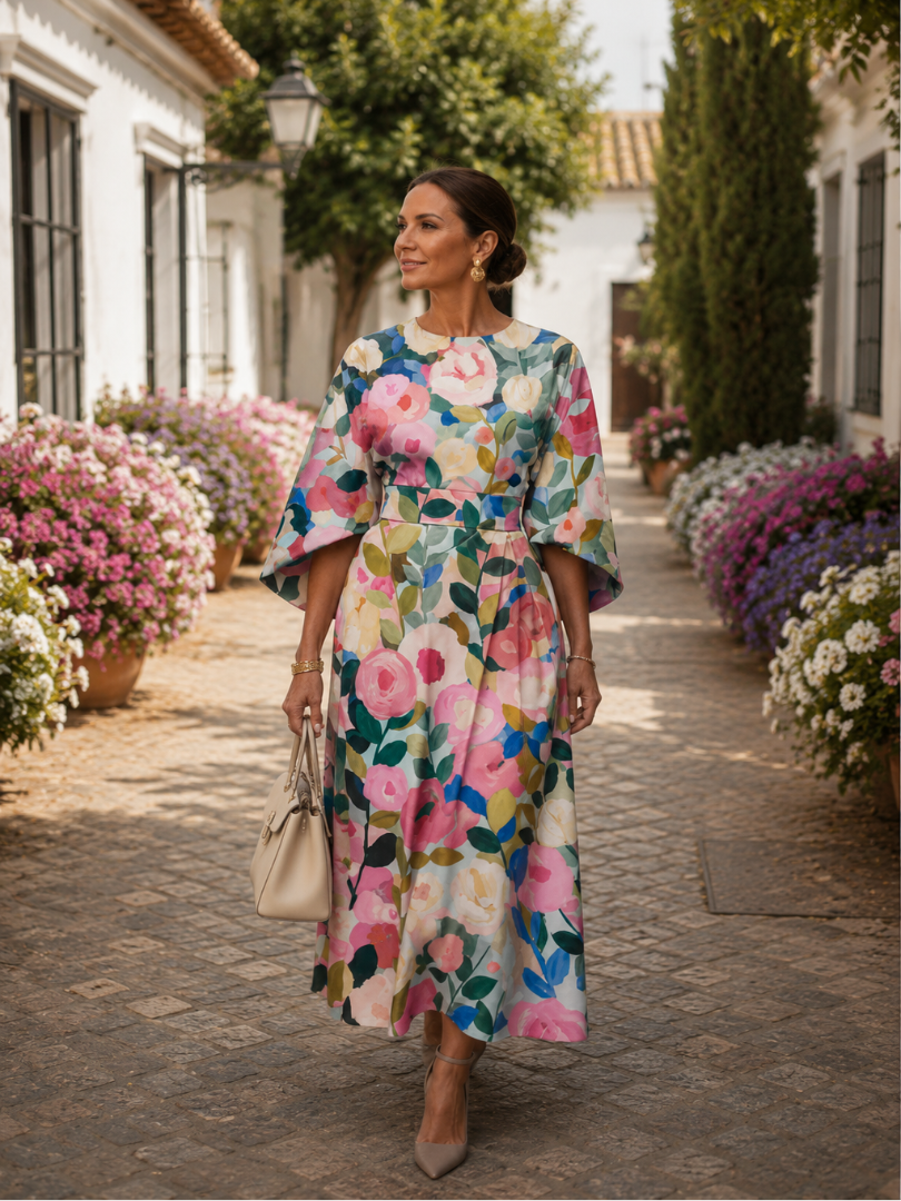 Celeste -  Elegant Floral Midi Dress