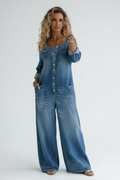 Stephanie | Off Shoulder Denim Shirt Jumpsuit