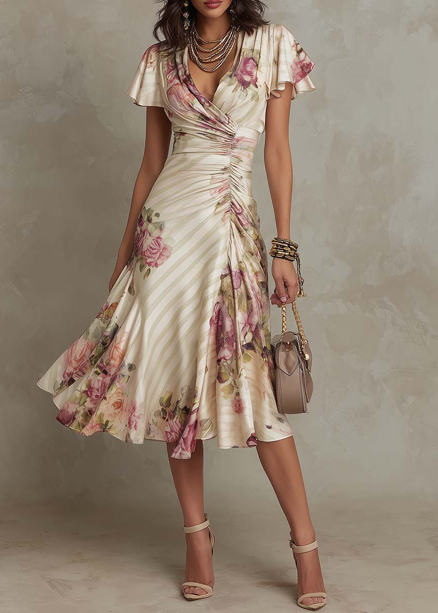 Alba | Elegant retro floral satin midi dress