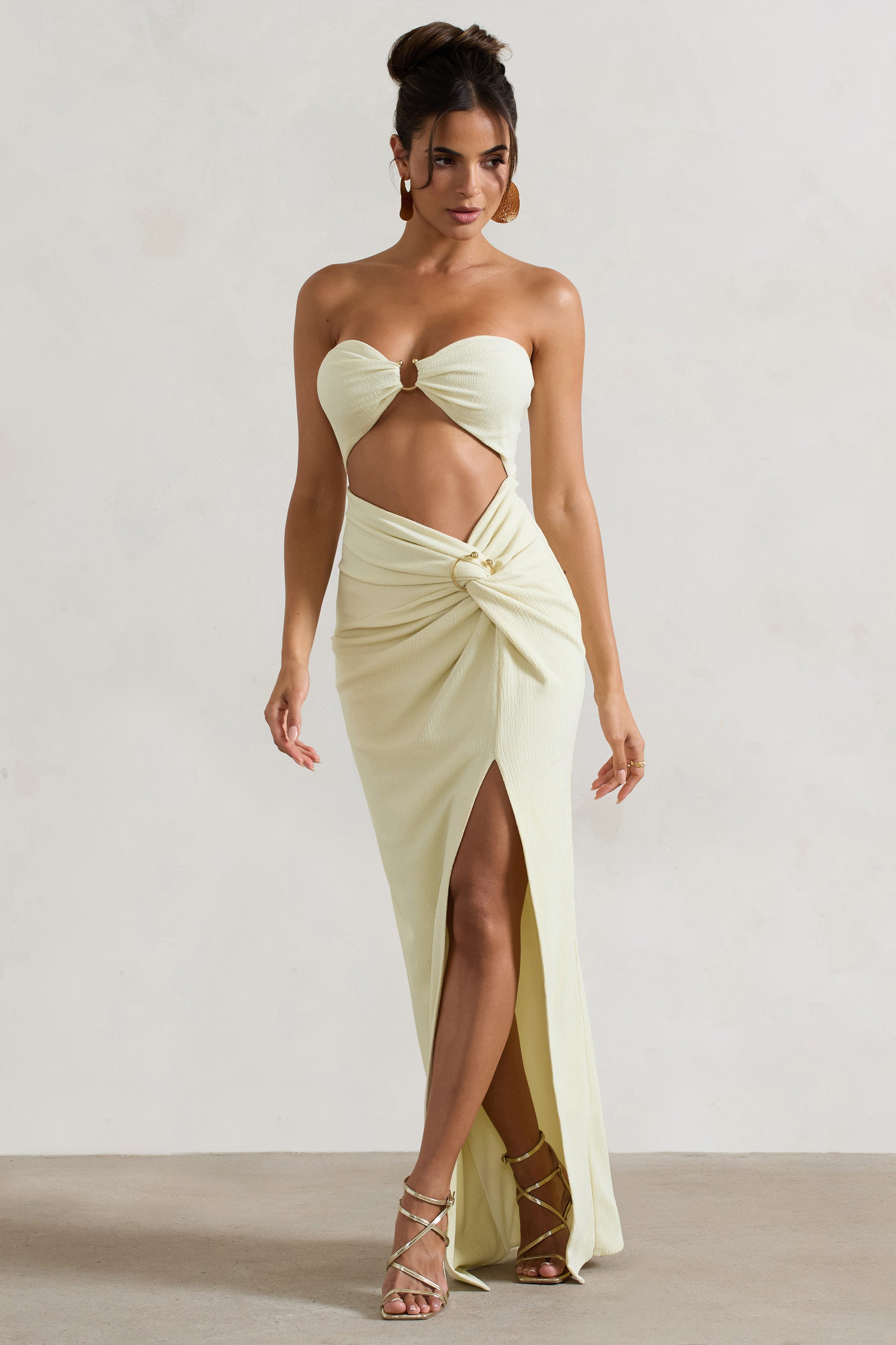 Cancun™ | Ecru strapless maxi dress with cutouts and twist