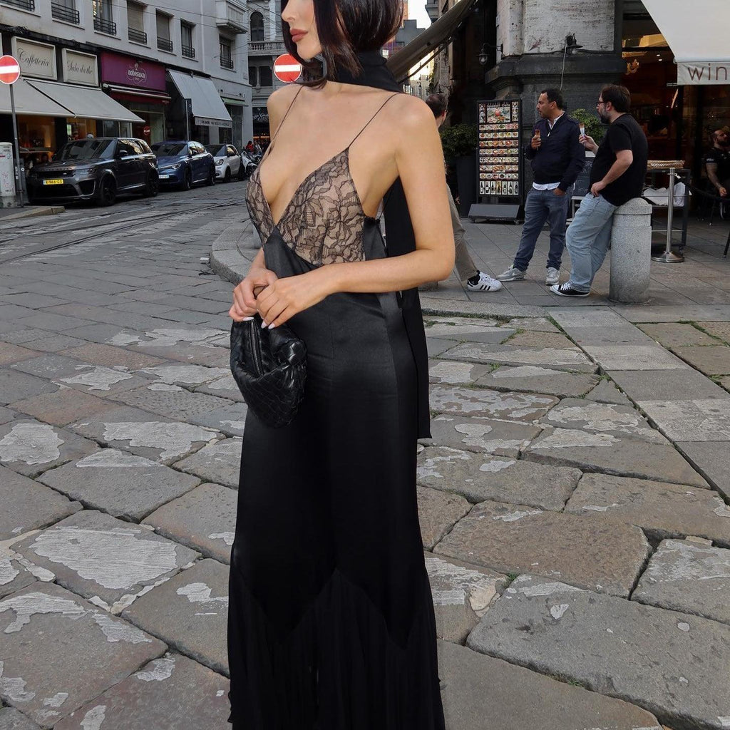 Noreia ™ | Mesh maxi dress with spliced lace
