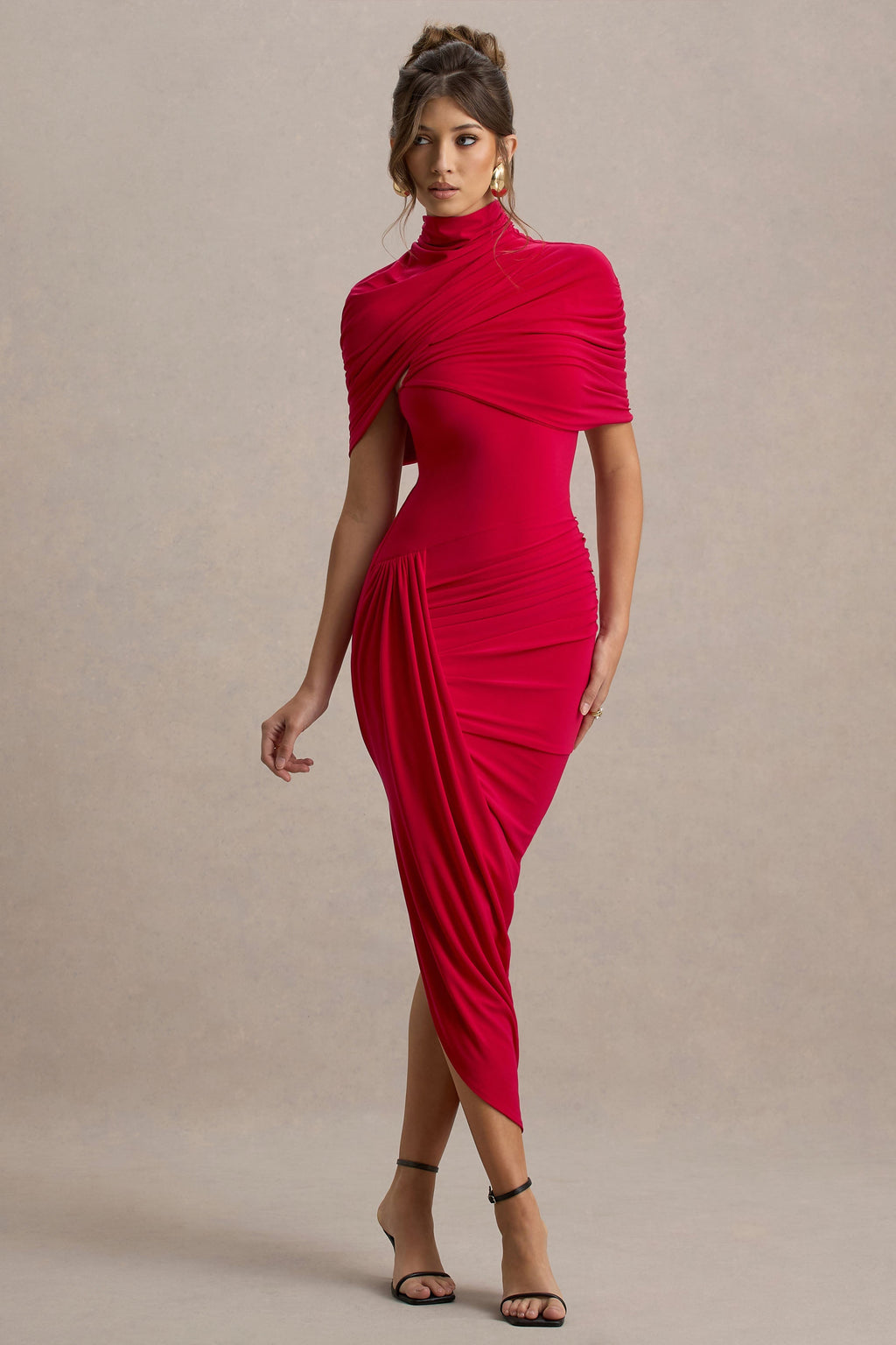 Taylor - Asymmetric Twisted Cape Maxi Dress